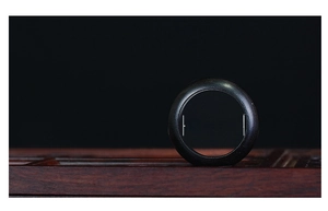Detailed view of dark wooden ring with inner diameter size options 18mm 19mm and 20mm
