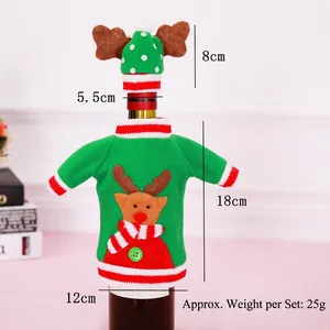 Detail of Christmas wine bottle cover with reindeer embroidery and mini antler hat
