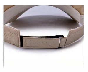 Detail of adjustable velcro strap and breathable perforated fabric on sun visor hat