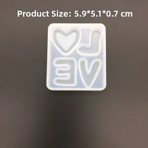 Top view of a silicone LOVE heart shape mold with dimensions 5.9x5.1x0.7cm for resin DIY