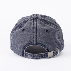 Vintage washed denim baseball cap with adjustable metal buckle and anchor detail