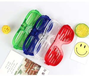 Detailed view of four colorful LED shutter shades in green, blue, clear and red colors