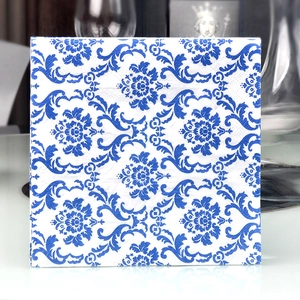 Printed Paper Napkins Blue White Porcelain Floral Pattern Wood Pulp Disposable Decorative Tableware For Wedding Party Hotel