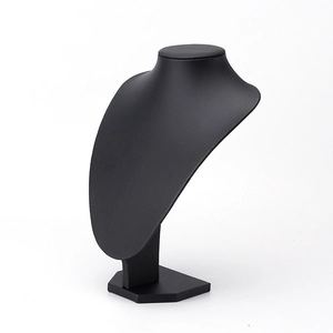 Matte black necklace display bust stand with hexagonal base for jewelry presentation