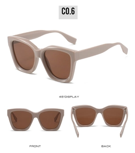 Detailed views of vintage cat eye Y2K sunglasses in milk tea beige from three angles