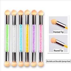 Pinceau éponge manucure dégradé à double embout avec strass en six couleurs vives