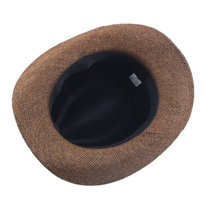Coffee brown breathable paper straw jazz hat with wide brim and internal size 58 label