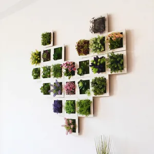 Artificial Succulent Plant Wall Frame 3D Faux Greenery Plastic Square Hanging Decorative Art For Home Office