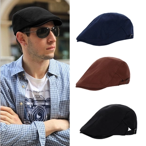 Vintage Flat Cap Cotton Polyester Blend Adjustable Metal Buckle Solid Color Retro Ivy Newsboy Hat For Men And Women