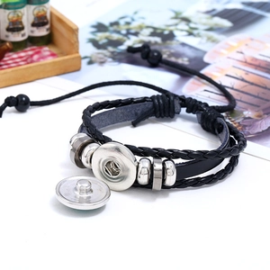 Black multilayer braided leather bracelet with luminous constellation snap button charms
