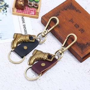 Vintage bronze alloy shoe pendants with black and brown leather strap keychains for men