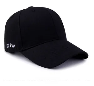 Detail of the white Grl Pwr embroidery on a black cotton canvas baseball cap
