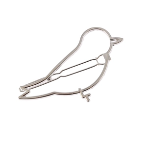 Minimalist silver bird shaped alloy hair clip with hollow outline on white background