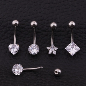 Stainless Steel Belly Button Rings Heart Star Square Round Cubic Zirconia Navel Piercing Body Jewelry For Women