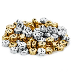 Mix of gold and silver flat round acrylic alphabet beads for DIY bracelet jewelry making