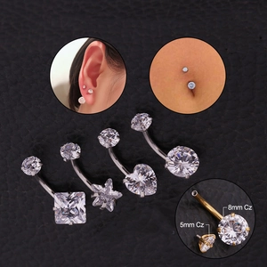 316L Stainless Steel Body Piercing Jewelry Cubic Zirconia Heart Star Round Square Internal Thread Belly Button Rings