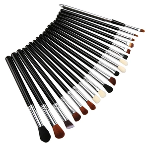 19-piece eye makeup brush set with black handles and various brush heads for professional use