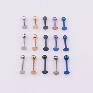 Vacuum-plated 316L stainless steel ball lip studs and helix piercings in five colors