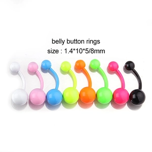 Set of 8 neon colorful plastic belly button rings in various vibrant shades 1.4*10*5/8mm