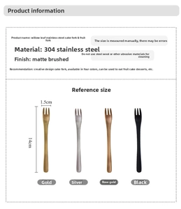 Close-up of matte brushed 304 stainless steel dessert forks in four metallic finishes