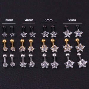 Star Cartilage Stud Earrings Stainless Steel Zircon Tragus Piercing Jewelry Screw Ball Back Punk Style For Women Men