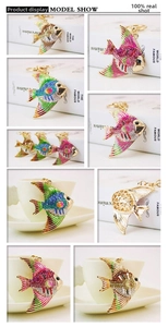 Detail view of tropical fish keychain with colorful rhinestones and enamel craft