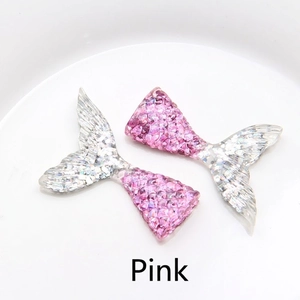 Sparkling pink resin mermaid tail flatback charms for DIY crafts and cake toppers
