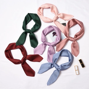 Elegant multi-color satin silk neck scarves set in six vintage solid colors for women