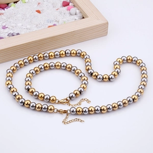 Fashionable gold and silver beaded titanium steel necklace and bracelet set for women