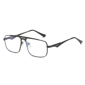 Klassische schwarze quadratische Doppelsteg-Sonnenbrille mit Metallrahmen für Business & Freizeit