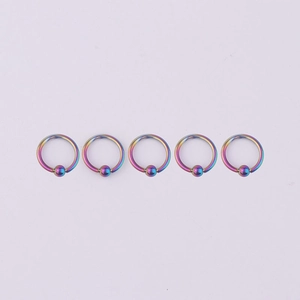 Set of five rainbow 316L surgical steel BCR captive bead rings for body piercing