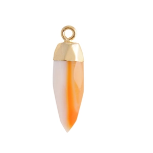 Detail of bullet-shaped agate pendant with orange and white natural stone textures