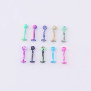 Set of 10 marble pattern stainless steel labret studs and piercing jewelry