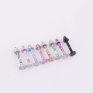 Set of 8 colorful paint-splatter stainless steel cone lip rings and cartilage studs