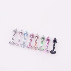 Set of 8 colorful splatter pattern stainless steel lip and cartilage piercing studs
