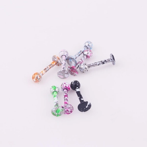 Set of 8 stainless steel labret studs with colorful paint splatter design for body piercing