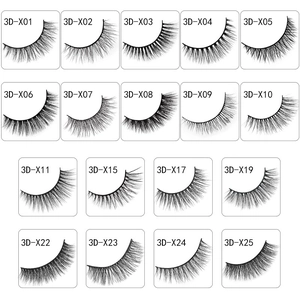Detailed catalog showing 25 styles of 3D synthetic fiber eyelashes in various volumes