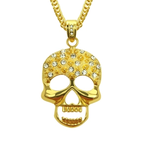 Hip Hop Totenkopf Anhänger Halskette Übergroße Legierung Strass Lange Kette Schmuck Für Herren Damen Mode