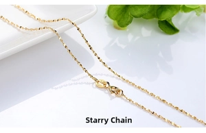 Macro shot of 18K gold star chain with 750 hallmark on a minimalist white background