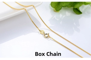 Macro shot of 14K gold plated silver box chain necklace with S925 and Italy hallmark