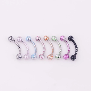 8 colors of glitter-painted stainless steel curved barbell eyebrow rings for body piercing