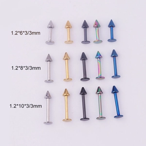 316L stainless steel labret studs set in multiple colors and sizes with cone heads
