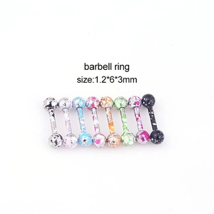 Set of 8 colorful 1.2x6x3mm stainless steel barbell rings with speckled patterns