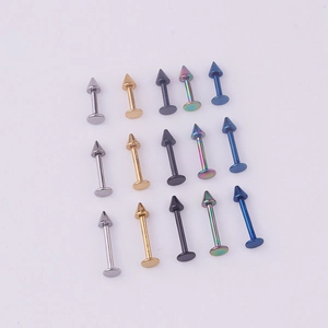 Set of 15 316L stainless steel flat back labret studs in five assorted metallic colors