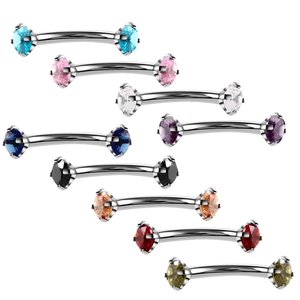 Detailed set of curved barbells in 9 assorted colors with claw-set cubic zirconia