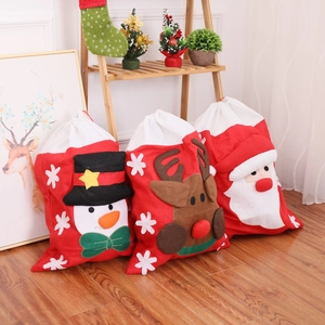 Christmas Gift Bags Non Woven Fabric Large Holiday Party Decoration Cartoon Santa Snowman Reindeer Festive Drawstring Packaging