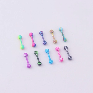 Set of 10 colorful water-ripple stainless steel ear studs with vibrant painted finish