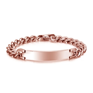 Men's minimalist rose gold cuban link bracelet with blank rectangular ID metal plate