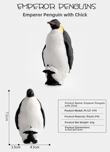 Detailed view of emperor penguin with chick model made of solid PVC plastic