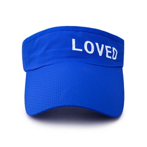 Breathable blue mesh sun visor cap for travel with white LOVED letter embroidery
